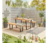 Off The Grain Wooden Garden Table And Bench Set - 180Cm (L) Wooden Table 6-8 Seater