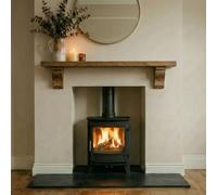 Off The Grain Wooden Mantel Shelf - Solid Pine With Corbels, Dark Wood - L110Cm