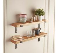 Off The Grain Wooden Shelves - Pack Of 2 Wall Mounted Shelves With Lipped Brackets - 70Cm