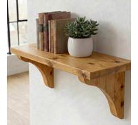 Off The Grain Wooden Wall Shelf 60Cm - Rustic Solid Wood Shelf With Brackets - Rugger Brown