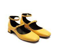 Off The Hook 'fleet' Block Heel Leather Heeled Mary Janes Shoes In Yellow Yellow 6