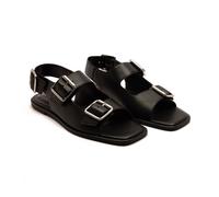 Off the Hook Women's 'BAKER' Slingback Cross Strap Leather Flat Sandals in Black | Size: 3 Off the Hook Black 3