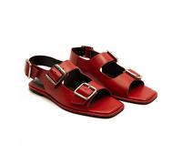Off the Hook Women's 'BAKER' Slingback Cross Strap Leather Flat Sandals in Red | Size: 6 Off the Hook Red 6