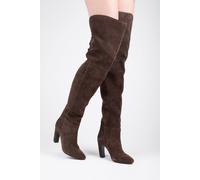 Off the Hook Women's Carmen Over-The-Knee Boots with Block Heel & Back Lace Detail in Brown | Size: 8 Off the Hook Brown 8
