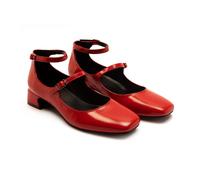 Off the Hook Women's 'FLEET' Block Heel Leather Heeled Mary Janes Shoes in Red | Size: 7 Off the Hook Red 7