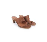 Off the Hook Women's Karla Suede Leather Toe Loop Block Heel Mule Sandals in Tan | Size: 7 Off the Hook Tan 7