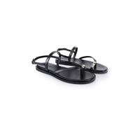 Off the Hook Women's Tia Leather Toe Loop Backstrap Flat Sandals in Black | Size: 5 Off the Hook Black 5