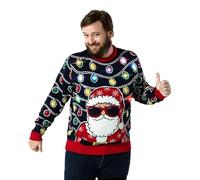 OFF THE RACK Men's Ugly Christmas Knitted Pullover Long Sleeve Party Sweater, Funny Chunky Fair Isle Jumper Santa Reindeer Snowflake, Light It Up Santa, XL