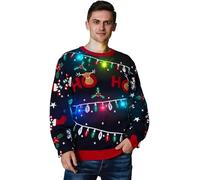 OFF THE RACK Men's Unisex Led Light Up Ugly Christmas Jumper for Men & Women Sweater, All The Festive Trimmings, 3XL UK