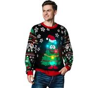 OFF THE RACK Men's Unisex Led Light Up Ugly Christmas Jumper for Men & Women Sweater, Happy to Tree You!, 3XL UK