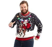 OFF THE RACK Ugly Christmas Sweater, Funny Chunky Fair Isle Jumper with Santa Reindeer Snowflake,Unisex Festive Knitted Xmas Pullover Long Sleeve Pullover for Party