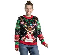 OFF THE RACK Ugly Christmas Sweater, Funny Chunky Fair Isle Jumper with Santa Reindeer Snowflake,Unisex Festive Knitted Xmas Pullover Long Sleeve Pullover for Party