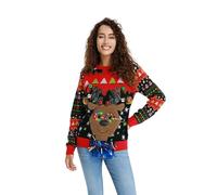 OFF THE RACK Ugly Christmas Sweater Women Unisex Funny LED Chunky Knitted Festive Sweater for Party Reindeer L