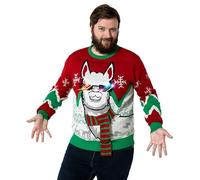 OFF THE RACK Unisex Men's Ugly Christmas Sweater Funny Novelty Knit Pullover with Classic Fairisle Pattern Llama S