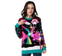 OFF THE RACK Unisex Men's Ugly Christmas Sweater Funny Novelty Knit Pullover with Classic Fairisle Pattern Flamingo M