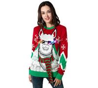 OFF THE RACK Unisex Men's Ugly Christmas Sweater Funny Novelty Knit Pullover with Classic Fairisle Pattern Llama XXL