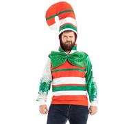 OFF THE RACK Unisex Men's Ugly Christmas Sweater Funny Novelty Knit Pullover with Classic Fairisle Pattern Big Hat XL