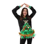 OFF THE RACK Women's Unisex Led Light Up Ugly Christmas Jumper Funny Xmas Pullover Sweater, Tis The Time for Tinsel XL