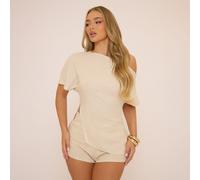 Off The Shoulder Asymmetric Detail Top In Stone, Women's Size UK 6