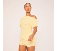 Off The Shoulder Asymmetric Detail Top In Yellow Linen, Women's Size UK 16