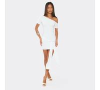 Off The Shoulder Asymmetric Neckline Tie Front Drape Mini Dress In White, Women's Size UK 10