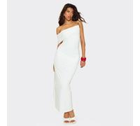 Off The Shoulder Beaded Trim Strap Detail Maxi Dress In White Slinky, Women's Size UK 8