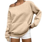 Off The Shoulder Black Tops for Womens Collared Half Button, Oversized Pullover Baggy Sweatshirt, Long Sleeve Jumper with Kangaroo Pocket Lightweight Ladies Loose Blouse Tshirts Tunic UK