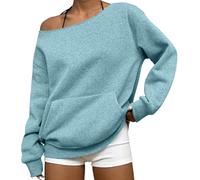 Off The Shoulder Black Tops for Womens Collared Half Button, Oversized Pullover Baggy Sweatshirt, Long Sleeve Jumper with Kangaroo Pocket Lightweight Ladies Loose Blouse Tshirts Tunic UK