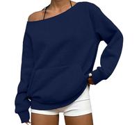 Off The Shoulder Black Tops for Womens Collared Half Button, Oversized Pullover Baggy Sweatshirt, Long Sleeve Jumper with Kangaroo Pocket Lightweight Ladies Loose Blouse Tshirts Tunic UK