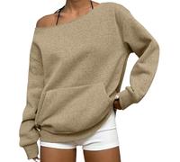 Off The Shoulder Black Tops for Womens Collared Half Button, Oversized Pullover Baggy Sweatshirt, Long Sleeve Jumper with Kangaroo Pocket Lightweight Ladies Loose Blouse Tshirts Tunic UK