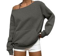 Off The Shoulder Black Tops for Womens Collared Half Button, Oversized Pullover Baggy Sweatshirt, Long Sleeve Jumper with Kangaroo Pocket Lightweight Ladies Loose Blouse Tshirts Tunic UK
