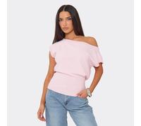Off The Shoulder Blouson Top In Baby Pink Knit, Women's Size UK S