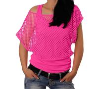 Off The Shoulder Crochet Tops for Women - Neon Fishnet Mesh Tops 2Pcs 1980s Retro Theme Party Decoration Outfit