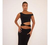 Off The Shoulder Cut Out Knot Detail Top In Black, Women's Size UK 12