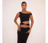 Off The Shoulder Cut Out Knot Detail Top In Black, Women's Size UK 16