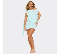 Off The Shoulder Drape Detail Mini Dress In Blue, Women's Size UK 14
