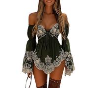 Off The Shoulder Dresses for Women Plus Size Long Sleeve Dress Strapless Summer Casual Vacation Beach Women Dresses (Blackish Green-J, L)