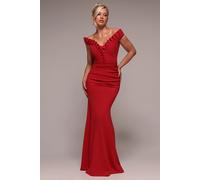 Off The Shoulder Frill Gathered Maxi Dress Goddiva Red 8