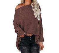 Off The Shoulder Jumpers for Women Womens Off Shoulder Long Sleeve Oversized Pullover Sweater Knit Jumper Loose Tops Jumpers Women Sales Travel Essentials Fleece Warm Christmas Sweaters for Women UK