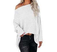 Off The Shoulder Jumpers for Women Womens Off Shoulder Long Sleeve Oversized Pullover Sweater Knit Jumper Loose Tops Jumpers Women Sales Travel Essentials Fleece Warm Christmas Sweaters for Women UK