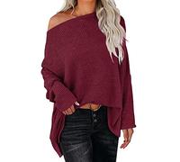 Off The Shoulder Jumpers for Women Womens Off Shoulder Long Sleeve Oversized Pullover Sweater Knit Jumper Loose Tops Jumpers Women Sales Travel Essentials Fleece Warm Christmas Sweaters for Women UK