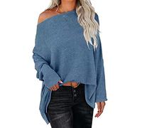 Off The Shoulder Jumpers for Women Womens Off Shoulder Long Sleeve Oversized Pullover Sweater Knit Jumper Loose Tops Jumpers Women Sales Travel Essentials Fleece Warm Christmas Sweaters for Women UK