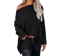 Off The Shoulder Jumpers for Women Womens Off Shoulder Long Sleeve Oversized Pullover Sweater Knit Jumper Loose Tops Jumpers Women Sales Travel Essentials Fleece Warm Christmas Sweaters for Women UK