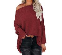 Off The Shoulder Jumpers for Women Womens Off Shoulder Long Sleeve Oversized Pullover Sweater Knit Jumper Loose Tops Jumpers Women Sales Travel Essentials Fleece Warm Christmas Sweaters for Women UK