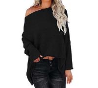 Off The Shoulder Jumpers for Women Womens Off Shoulder Long Sleeve Oversized Pullover Sweater Knit Jumper Loose Tops Jumpers Women Sales Travel Essentials Fleece Warm Christmas Sweaters for Women UK