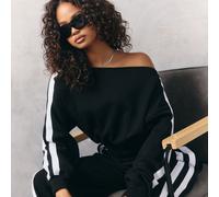 Off The Shoulder Long Sleeve Side Stripe Detail Sweatshirt In Black, Women's Size UK 6