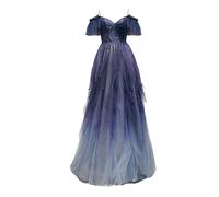 Off The Shoulder Navy Blue Tulle Formal Dress Flattering Wedding Guest Dress