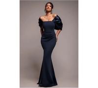 Off-the-Shoulder Satin Bow Back Dress Women Goddiva Maxi Bleu 34