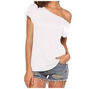 Off-the-shoulder top women's summer tops women's elegant sexy short sleeve blouse plain loose shirt large sizes long shirt off-the-shoulder t-shirt sweatshirt blouse tunic basic shirts, White, S