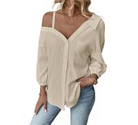 Off The Shoulder Tops for Women Casual Trendy Textured Shirts Sexy Dressy Elegant Blouse Going Out Tops(Beige,L)